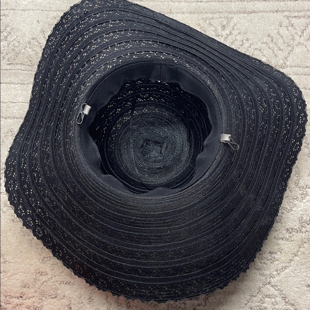 Elegant Black Wide-Brimmed Hat Lace 100% Cotton Medium - Picture 3 of 4